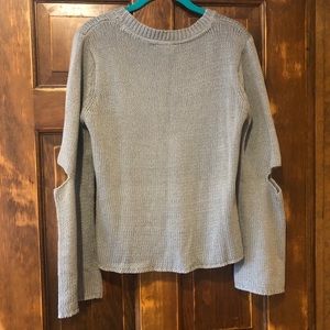 Cloth. Grey Crew Neck Sweater w/ Cutout Sleeves